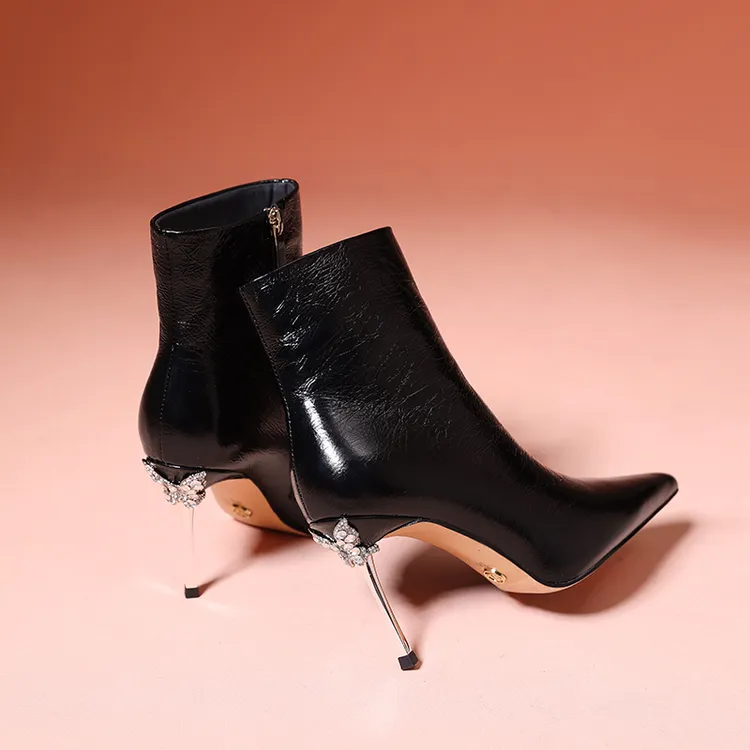 真皮高跟时装靴女人味短筒靴子高级感冬季新款洋气细跟短靴百搭