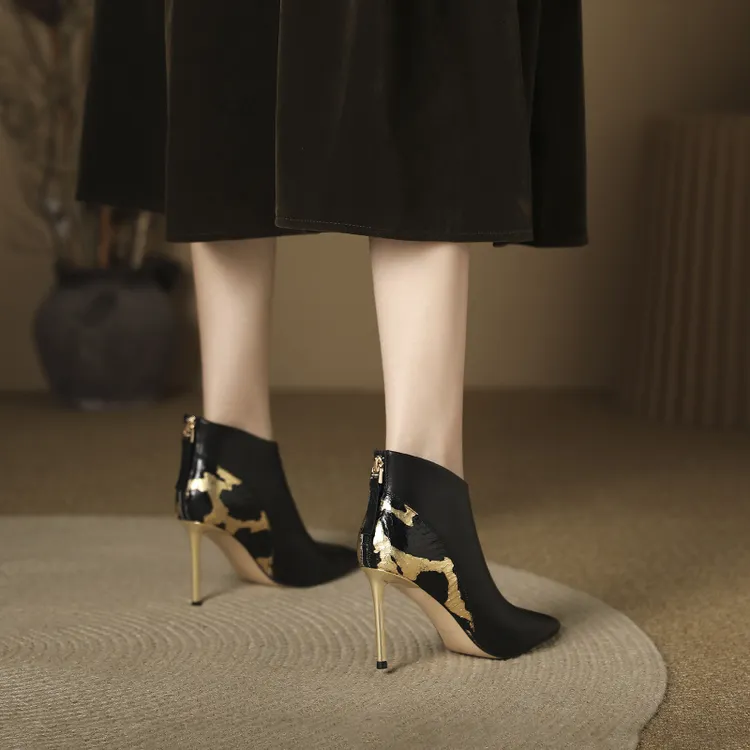 8厘米细高跟短靴尖头2022秋冬季新款小个子踝靴高档真皮洋气女靴