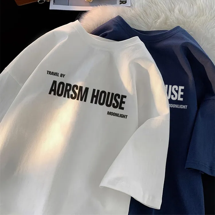 2024短袖t恤男宽松大码圆领潮流印花潮牌百搭重磅纯棉T恤半袖ins