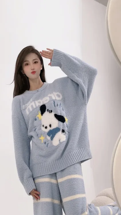 Dreamhaos   秋冬半边绒小蓝狗可外穿保暖搭子潮酷风家居服女套装