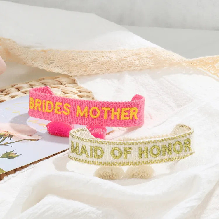 手链新娘伴娘电脑刺绣手工编织流苏手链 祝福吉祥手