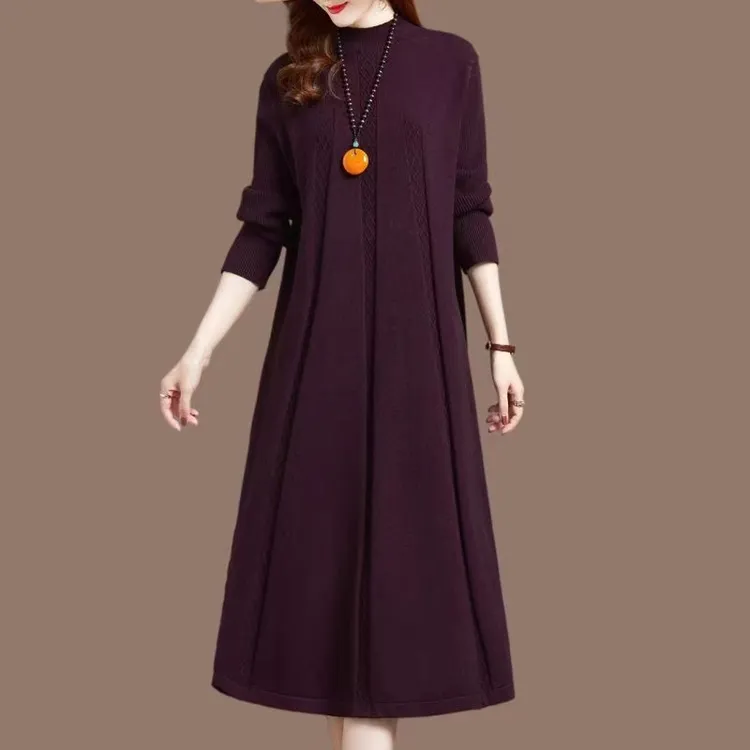 冬季气质韩版宽松时尚大码遮肉显瘦过膝针织毛衣连衣裙*琴雅996