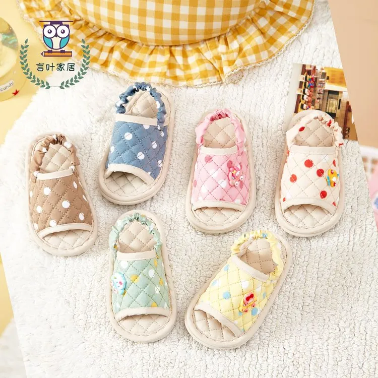 新款纯棉布底婴儿拖鞋1-2-3岁女宝春秋家用室内静音无声软底鞋