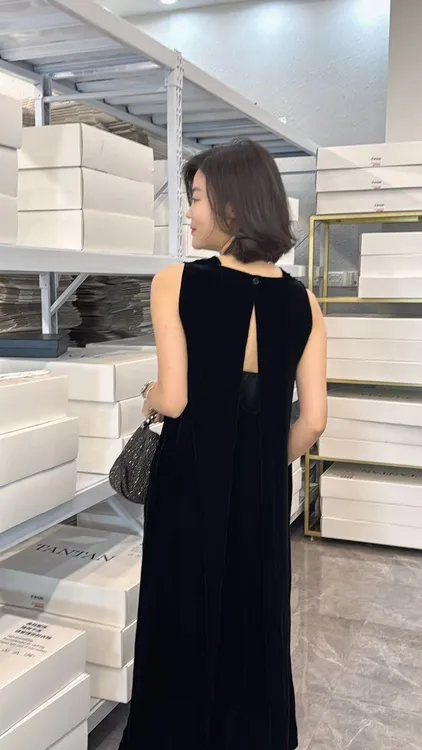 【谭谭家】显瘦气质百搭夏季桑蚕丝真丝丝绒宽松连衣裙1715露背
