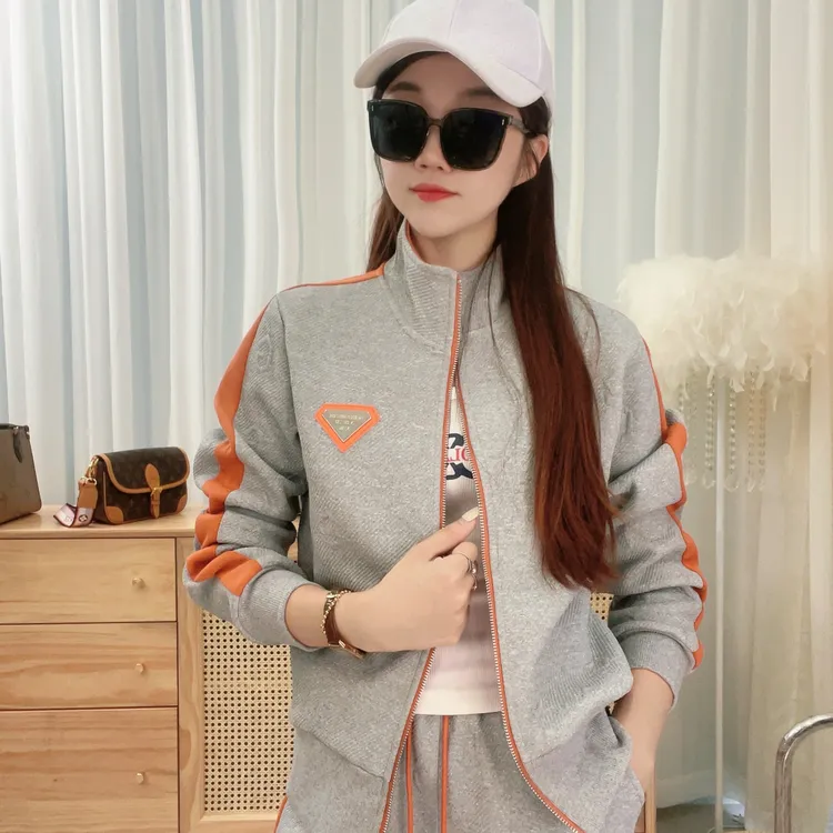 【ZZ】早秋新款修身减龄运动休闲套装立领时尚开衫两件套2237381