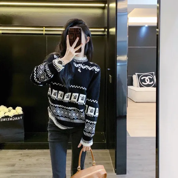 费尔岛慵懒风毛衣女秋冬新款气质宽松百搭小个子短款洋气针织衫潮