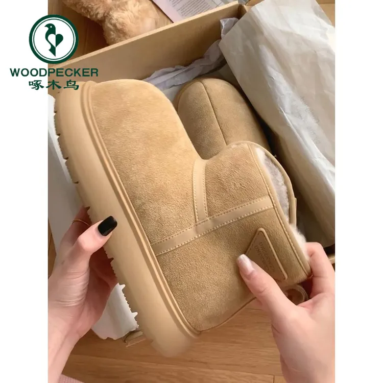 啄木鸟大头丑萌雪地靴女款2025年冬季厚底增高加绒保暖棉短靴百搭