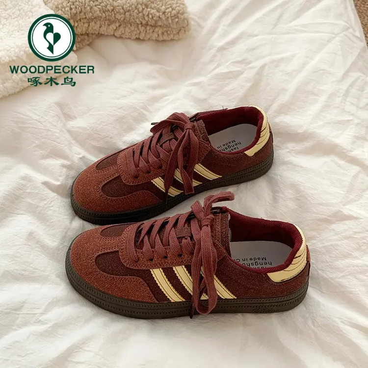 啄木鸟复古德训鞋女2024秋季新款百搭休闲运动板鞋平底阿甘小白鞋