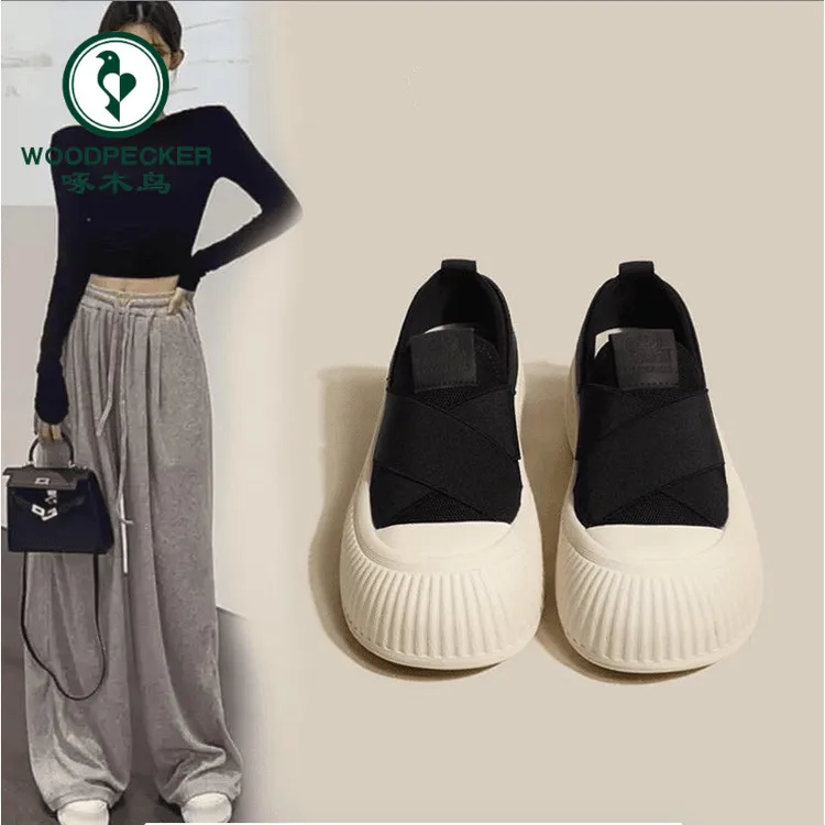 啄木鸟小白鞋女款2024年新款夏透气网面饼干鞋一脚蹬百搭休闲板鞋