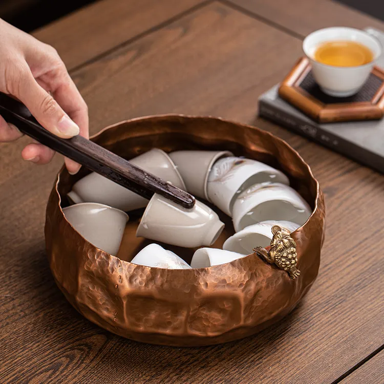 Haomingtian功夫茶道零配件紫铜茶洗杯洗捶纹复古水盂茶杯缸笔洗