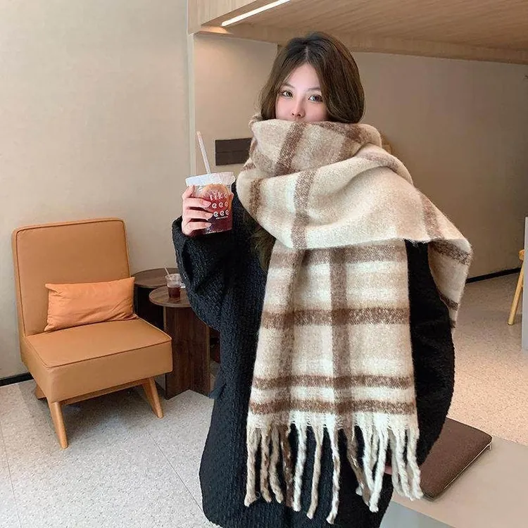 格子韩版围巾百搭女冬季保暖加厚千鸟格披肩围脖学生情侣款网红