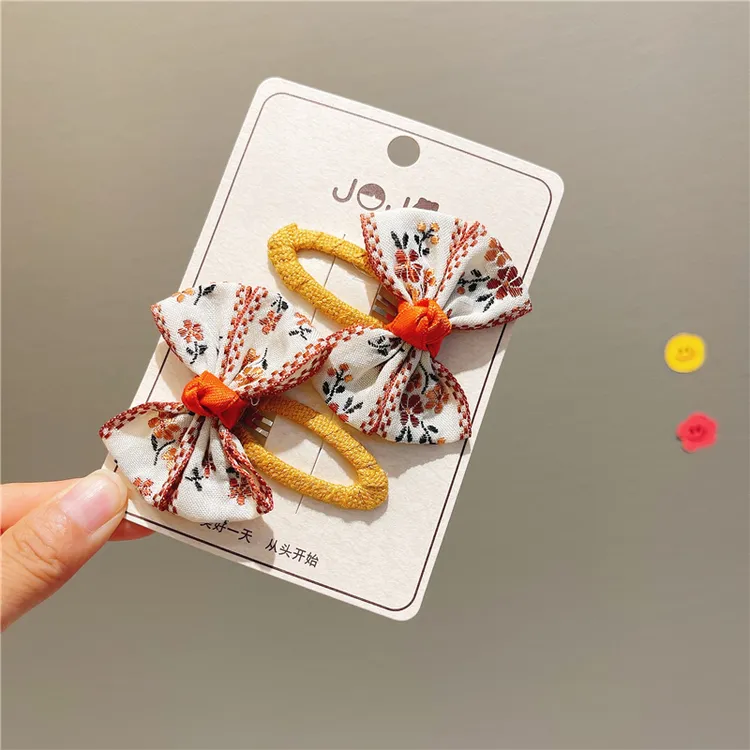 儿童发饰刺绣蝴蝶结发夹宝宝发卡小女孩发圈女童头绳婴儿边夹头饰
