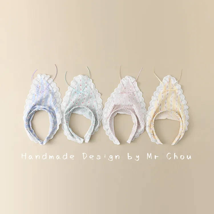 2025新款儿童蕾丝花边三角发箍头巾女宝宝蝴蝶结碎花方巾女童头饰