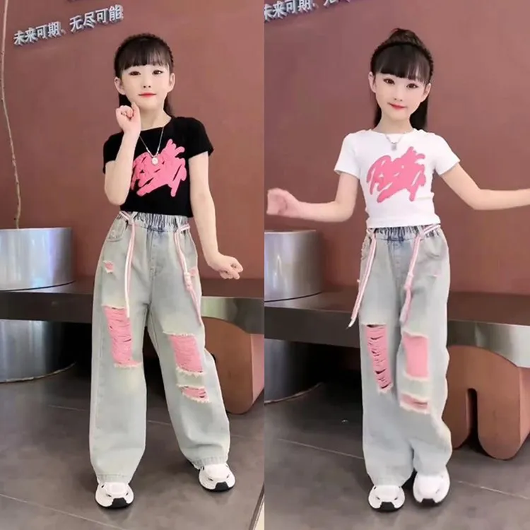 女童夏装套装洋气6-12岁15岁潮款2025新款中大童休闲阔腿裤两件套