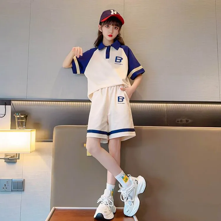 夏季网红女童薄款运动套装2025夏款童装儿童休闲洋气短袖两件套潮