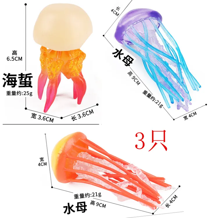 水母玩具海蜇模型小孩认知海洋无脊椎生物幼儿园小动物白皮子摆件