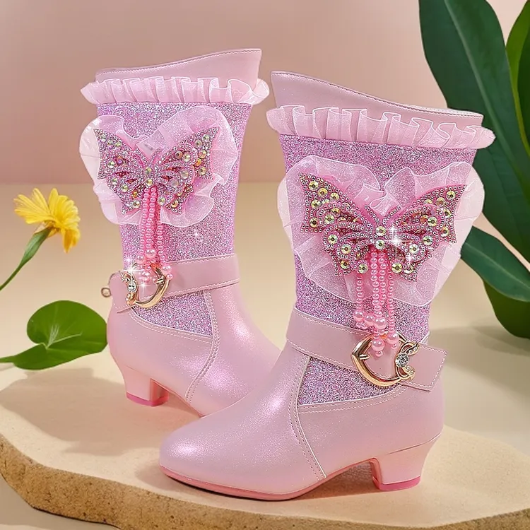 3岁-10岁富家千金小公主鞋千金洋气高筒长靴拜年鞋儿童中大童防滑