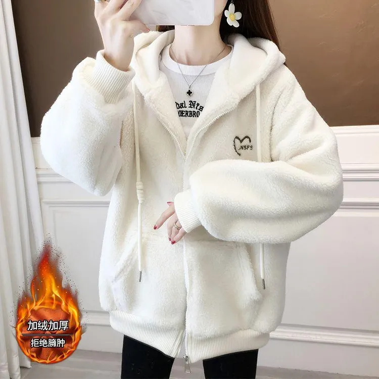 加绒加厚连帽卫衣女新款小香风爆款冬季时尚洋气女士开衫外套