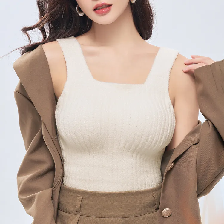 斯米莱德绒背心女保暖带胸垫一体式免穿文胸热无痕弹力加绒冬季