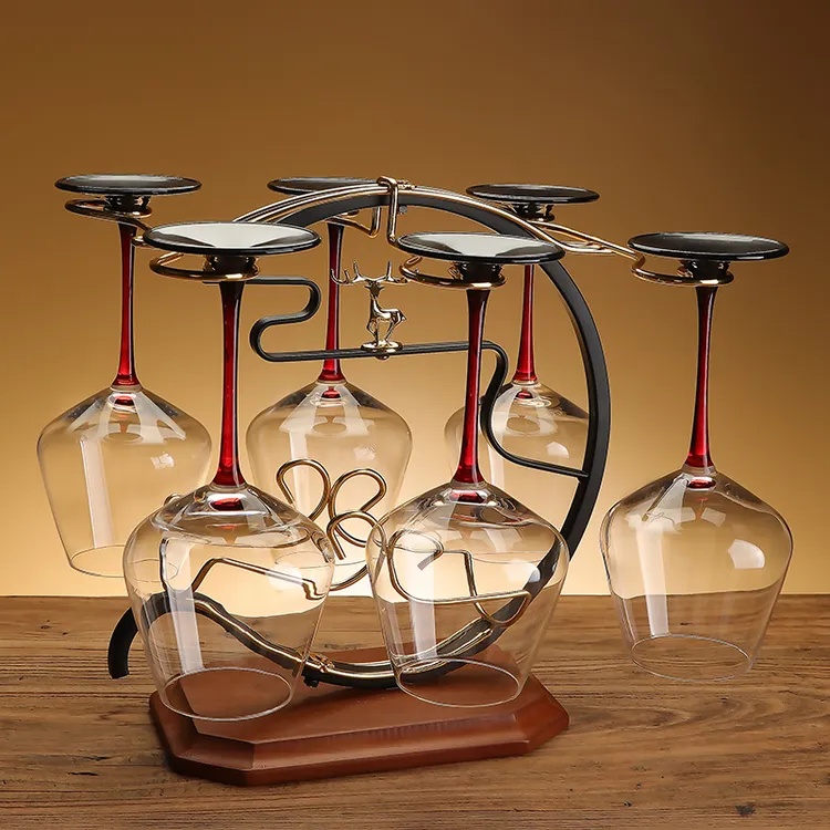 创意红酒杯架倒悬挂实木高脚杯架柜装饰品轻奢高档掉高脚杯倒挂架