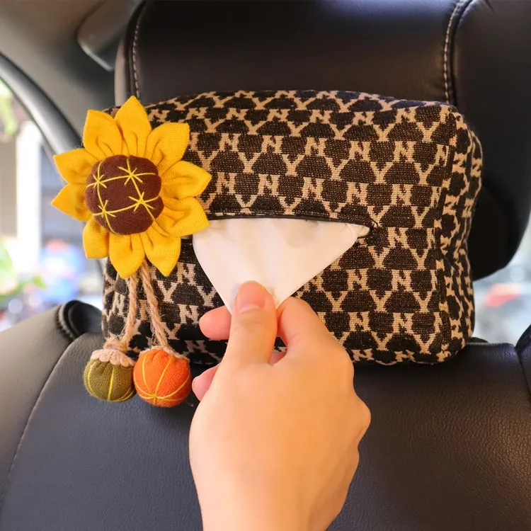 格纹汽车抽纸盒车载纸巾盒女车内扶手箱纸盒套车上内饰用品大全