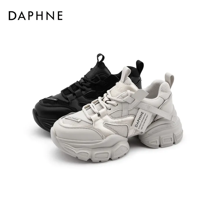 达芙妮运动老爹鞋百搭冬季增高鞋厚底潮流系带学生网红爆款女鞋-x