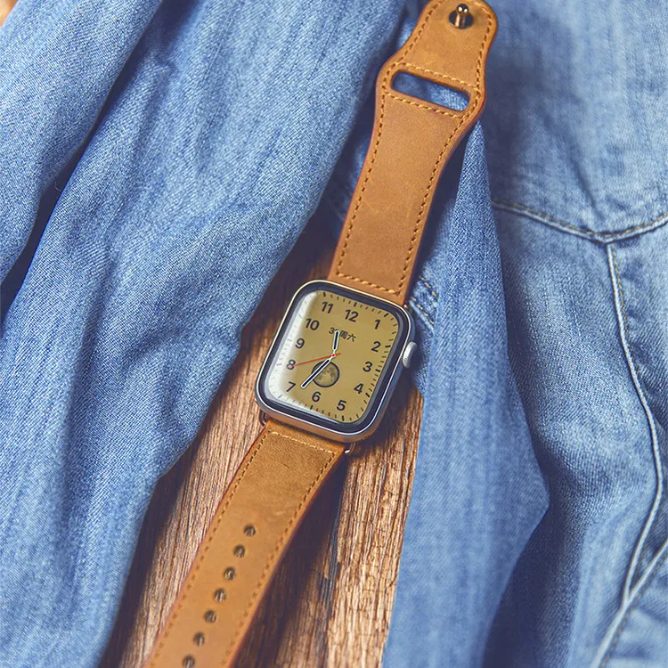 适用苹果手表AppleWatch S11代头层真皮表带iwatch官方男女ultra3