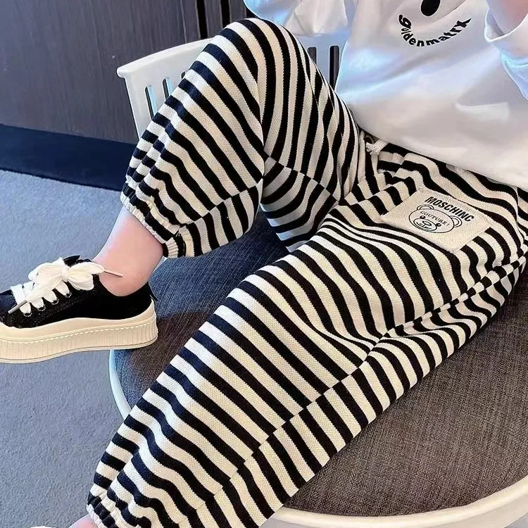 【现货福利】早秋新款儿童洋气网红幼儿园神裤宽松条纹长裤韩版