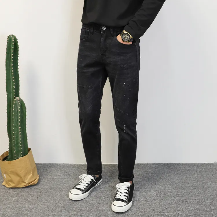 黑灰色牛仔裤男长裤修身小脚裤子2025春季韩版四季微弹简约水洗款