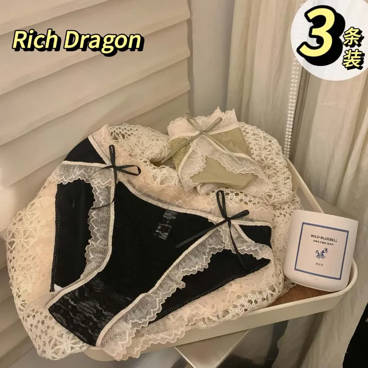 Rich Dragon欧若风纯欲性感女士内裤开叉蕾丝提花透气雅丹三角裤