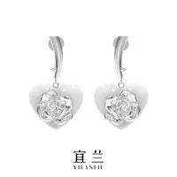 铜合金合成锆石耳饰 宜兰珠宝爱心玫瑰刺耳钉冷珐琅耳饰白色原创