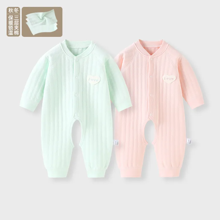 婴儿保暖连体衣春秋冬款宝宝夹棉哈衣新生儿衣服无骨加厚爬服开裆