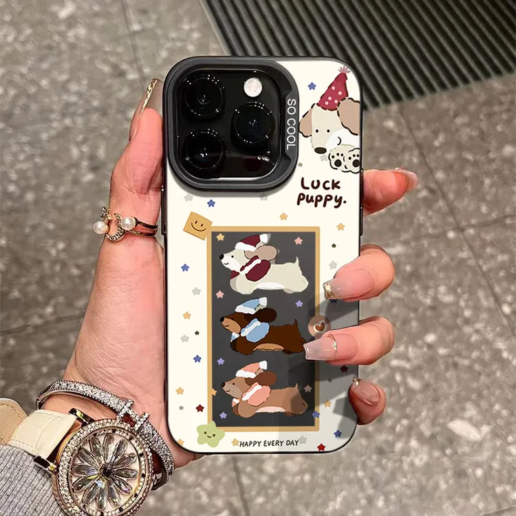 镜框腊肠狗适用苹果16/15手机壳iphone14Promax磨砂13软12防摔11x