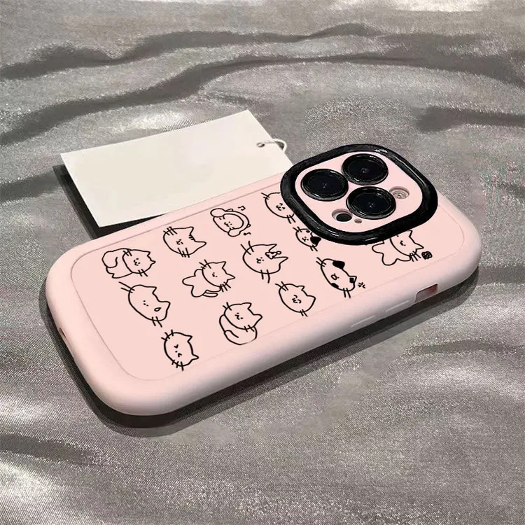 线条猫咪适用于苹果14promax手机壳iphone15全包11硅胶13软12防摔