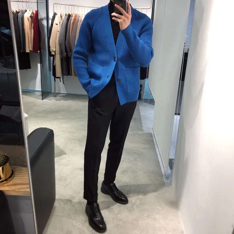 秋冬新款男士加厚针织开衫毛衣英伦修身时尚港风百搭潮流毛衣外套