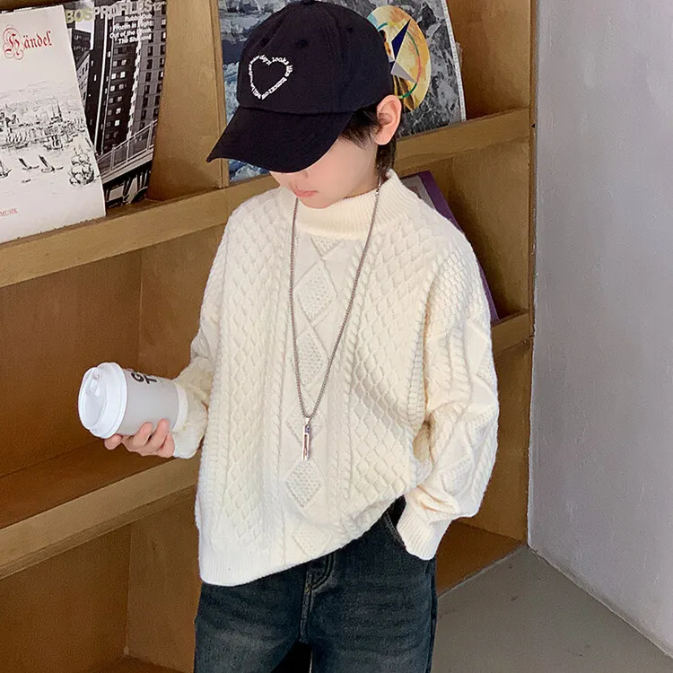 儿童装大男童纯色毛衣秋冬款2025新款男孩内搭加厚针织打底衫冬季