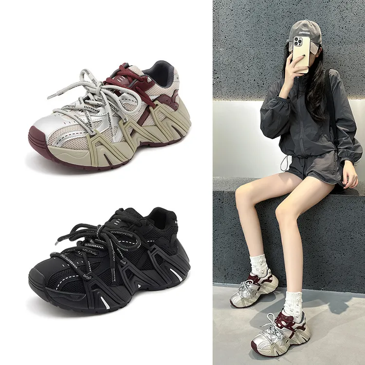 START 时髦双鞋带网面拼接厚底增高老爹鞋女运动休闲鞋春夏季新款