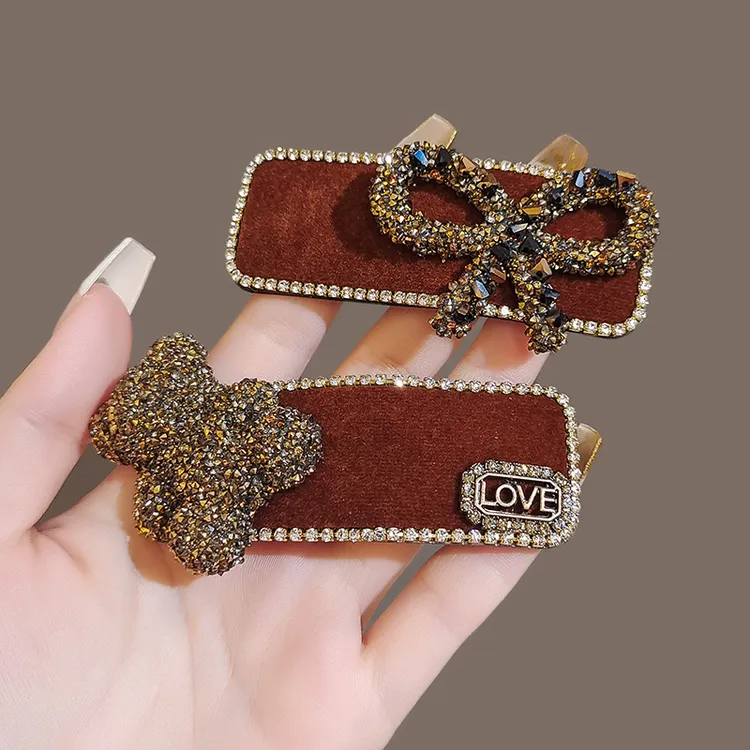 美拉德高级感小熊蝴蝶结发夹时尚BB夹刘海夹女气质发卡一字夹头饰