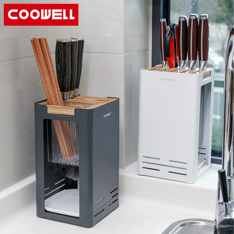 coowell厨房刀架台面款磁吸式多功能放刀具刀座筷子笼菜刀收纳架