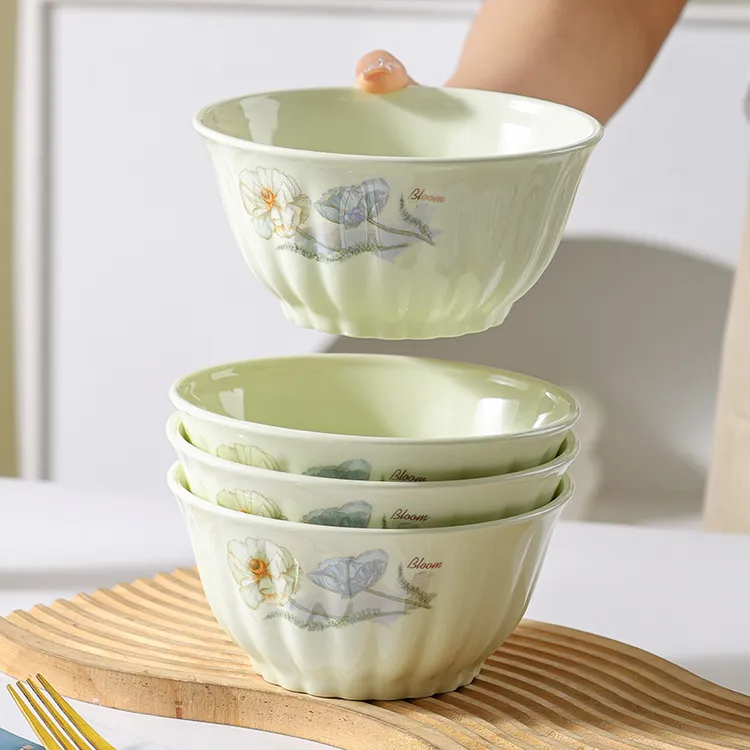 句途4个爱莲说雅枫绿6英寸米饭碗家用饭碗吃面碗可微波陶瓷餐具