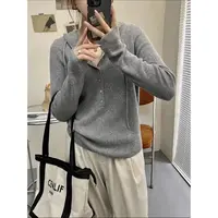 【抽条帽衫】秋冬新款套头纽扣时尚百搭宽松慵懒风连帽针织衫女毛衣