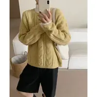 【柠檬黄麻花套头】加厚慵懒风粗针宽松针织毛衣女FFQ5049