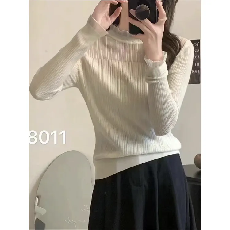 【钢琴衫】 糯糯的好看又好穿欧根纱内搭半高领蕾丝针织打底毛衣女