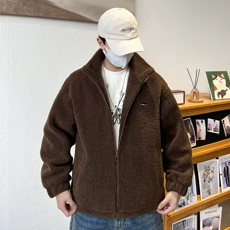 范希巴迪高品质暖糯重磅羊羔绒外套男士冬季加厚保暖摇粒绒夹克男