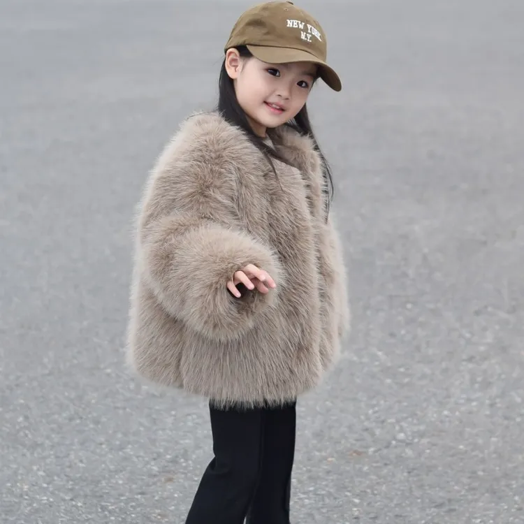 儿童仿皮草外套女童冬季加绒加厚棉袄宝宝毛毛外套小孩仿狐狸毛