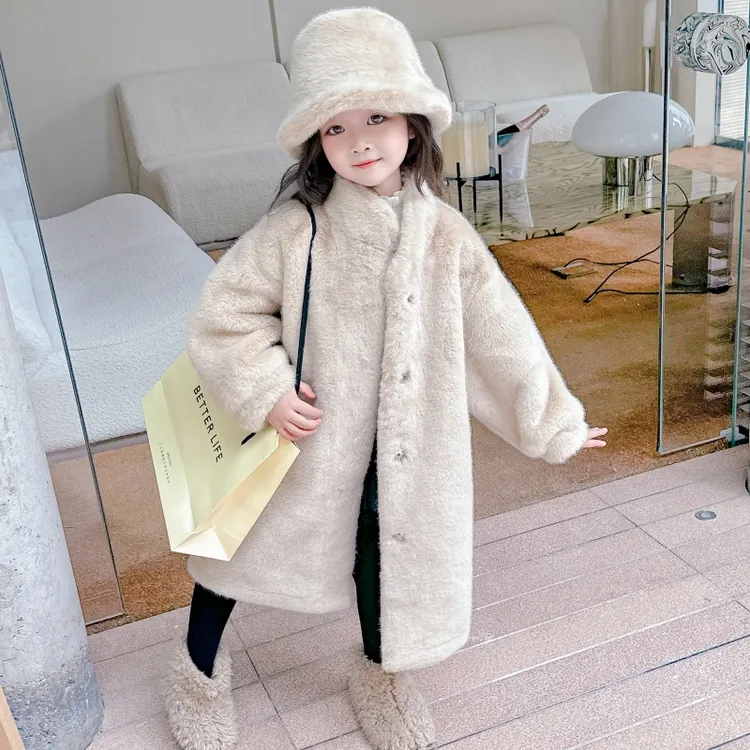 女童中长款仿水貂绒外套儿童皮草大衣宝宝秋冬毛毛加绒保暖外穿