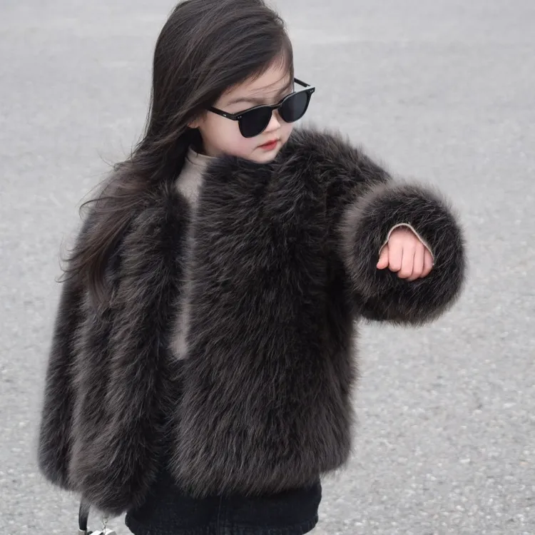 女童环保仿皮草外套女宝毛毛大衣加绒加厚儿童冬季棉服仿狐狸毛
