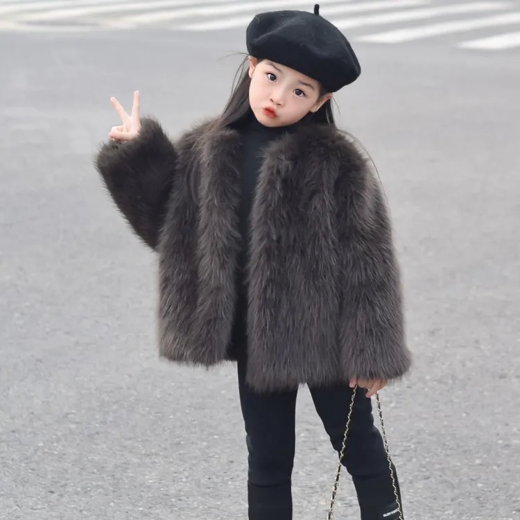女童毛毛外套儿童环保仿皮草冬季大衣加绒加厚女宝宝洋气棉袄保暖