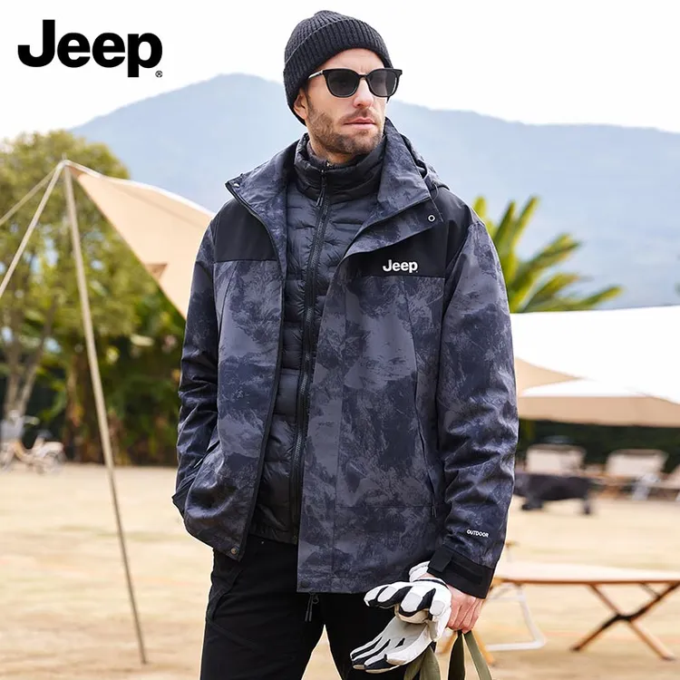 JEEP/吉普三合一90羽绒服户外男女冬季保暖情侣冲锋衣