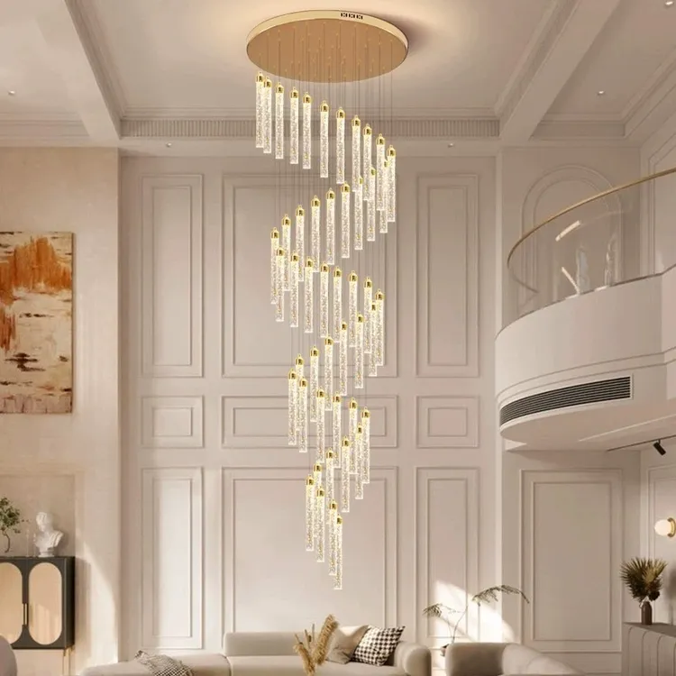 楼梯灯长吊灯旋转复式楼现代轻奢loft公寓客厅水晶复式楼大吊灯